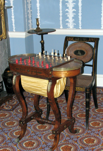 needlework and sewing table with silk pouch