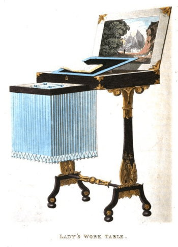 sewing table with drawing and writing flaps